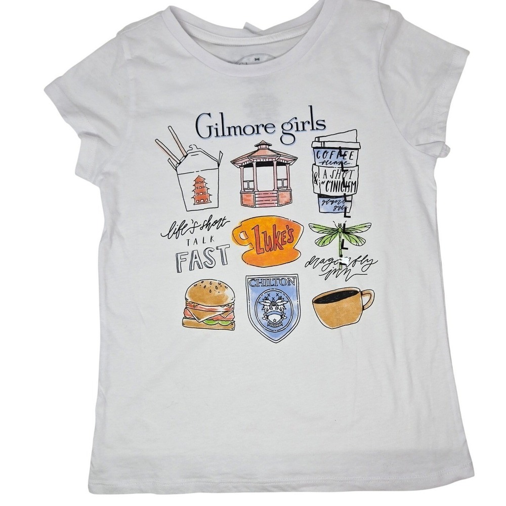 Gilmore Girls Graphic Tee Girls Large White New Stars Hollow Luke's Diner Shirt